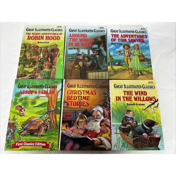 6 Great Illustrated Classics Children’s Books - Robin Hood, Tom Sawyer +More EUC - Picture 1 of 7